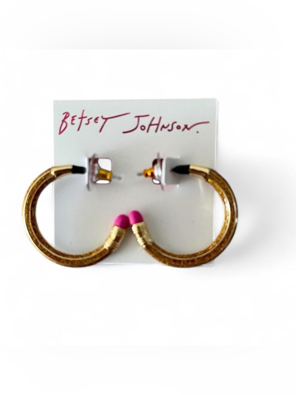 NWT Betsey Johnson Pencil Hoop Earrings